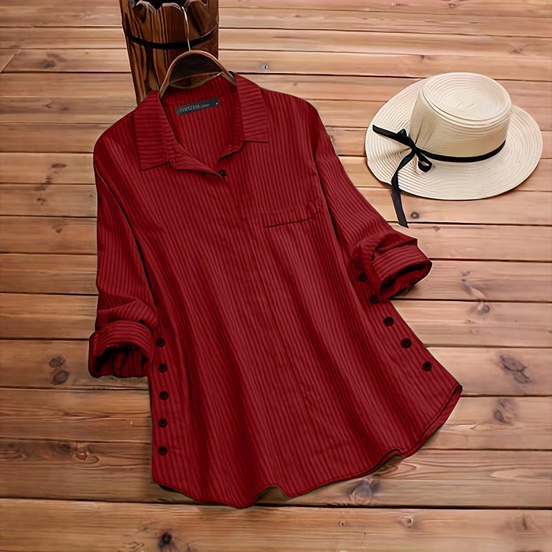 ZANZEA Women Turn Down Collar Loose Casual 3/4 Sleeve Stripe Blouse