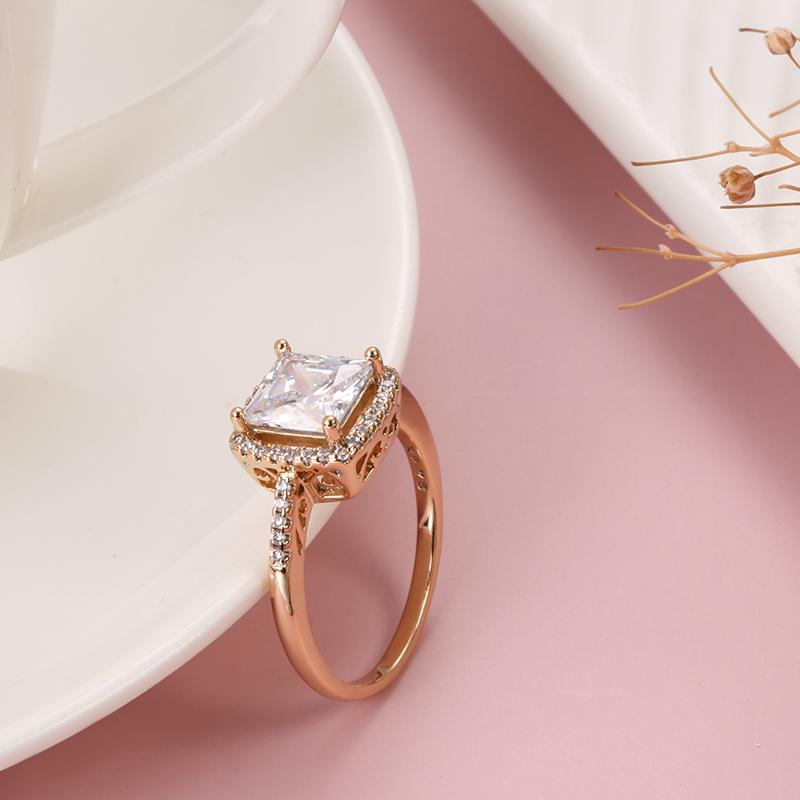 Kinel kwadratowe cyrkonie pierścionki dla kobiet biżuteria ślubna panny młodej w kolorze różowego złota