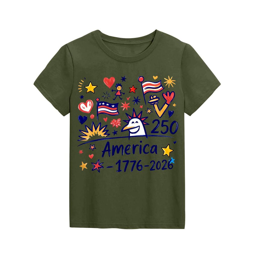 Fashionable Round Neck Short Sleeve Work Clothes Printed Tops For KID Summer Tops