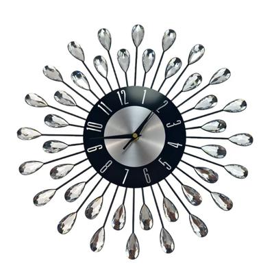 Crystal Leaves Wall Clock None-Ticking Silents Battery Operated Clocks Decorative Wall Clocks for Living Room Decors
