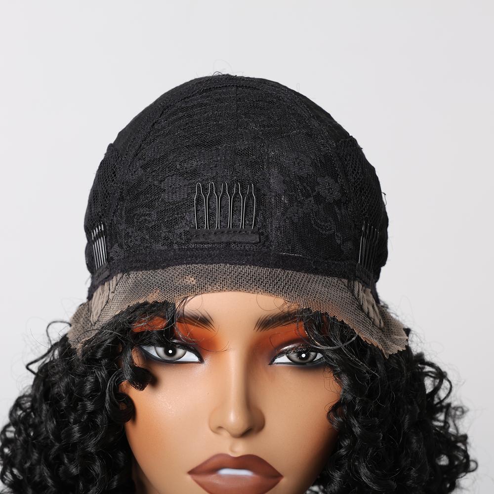 ALAN EATON  13x1  Lace Front Wig Black Short Deep Curly Wigs for Black Women Hair Daily Party High Density Heat Resistant