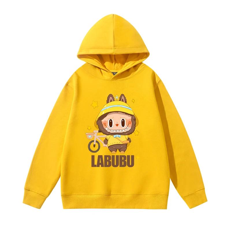 

Супер горячий labubu labu детская толстовка с капюшоном детская для девочек 25 новая осень и зима плюс бархатный топ с длинным рукавом и капюшоном 140