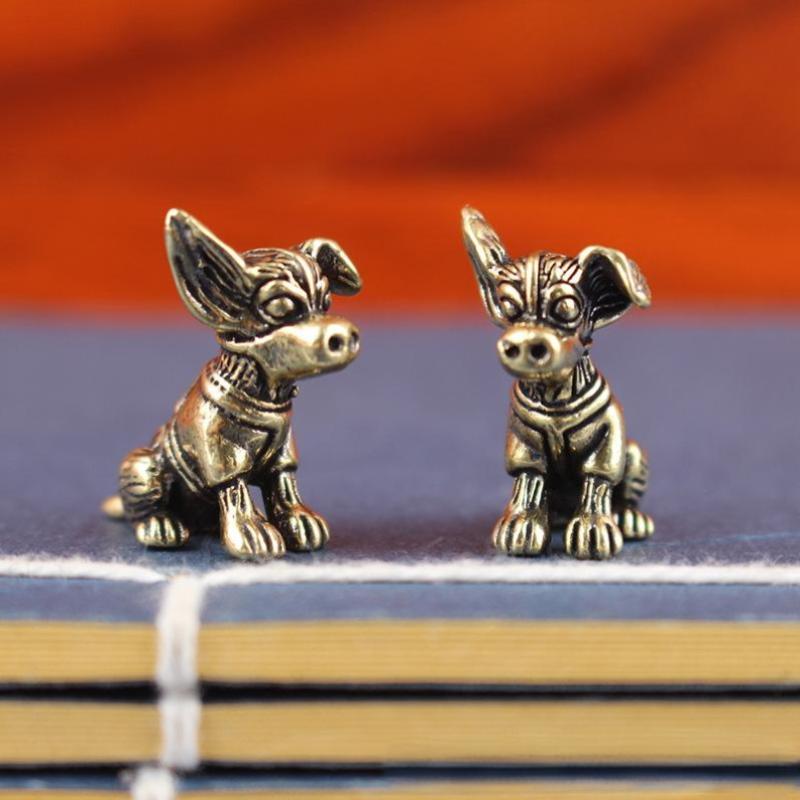 Bronze Sculpture Solid Copper Puppy Brass Ornaments Zodiac Dog Ornaments Antique Old Brass Tea Pet Small Ornaments