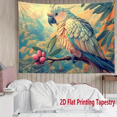 Vibrant Cockatoo Parrot Tapestry Tropical Bird On Branch Wall Hanging Aesthetic Nature Room Decor Suitable for Use Bars Party