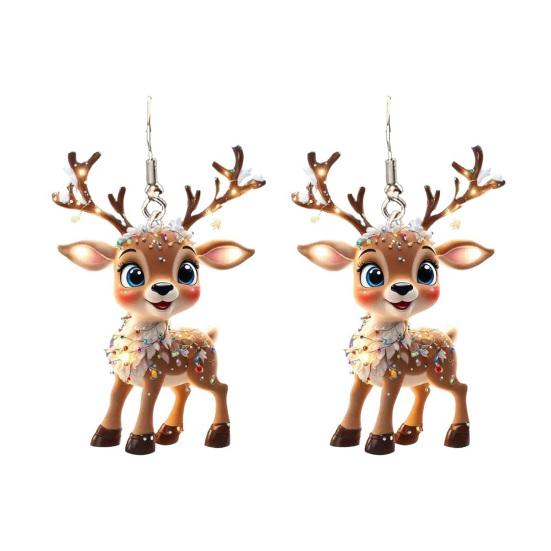 2D Flat Acrylic Elk Pendant Cartoon Deer Car Rearview Mirror Charm Christmas Tree Hanging Decoration for Auto Interior Accessories Holiday Window Wall