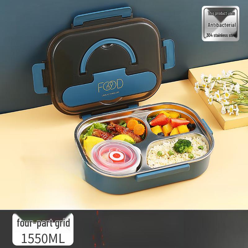 4-Compartment Stainless Steel Insulated Lunch Box with Handle