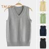Women Knitting Vest V-Neck Sleeveless Ribbed Trim Solid Color Vest Tops Autumn Winter Loose Fit Knitwear