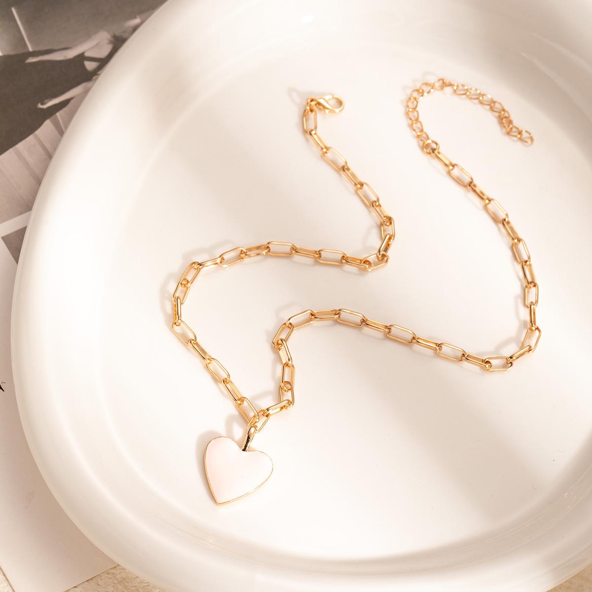 

Розовое колье-скрепка с кулоном в виде сердца - Изысканная мода в стиле легкой роскоши для милых девушек