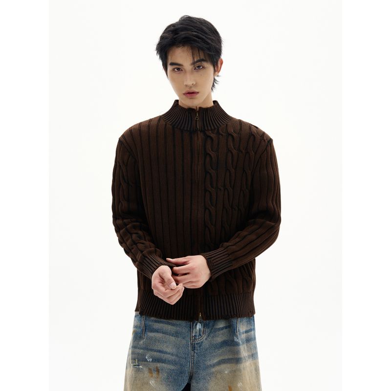Kisko American Retro Twist Pattern Lazy Knitted Sweater for Men and Women Niche Design Autumn and Winter Casual Cardigan Jacket