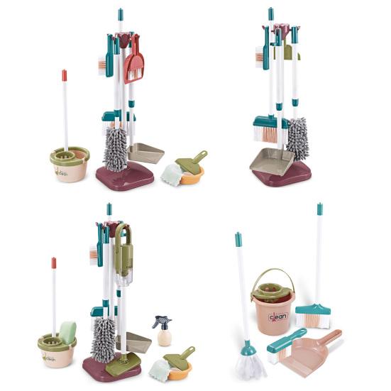 Kinder Rollenspiel Putzset mit Wagen Realistischer Besen Mopp & Kehrschaufel Spielzeug Pädagogisches Hauswirtschafts-Rollenspiel für Jungen und Mädchen