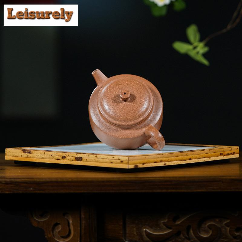 Ceainice din lut violet Yixing de 160 ml, vas plat Dezhong realizat manual, vas din lut brut cu particule aurii, ceainic cu sită, set de ceai Zisha