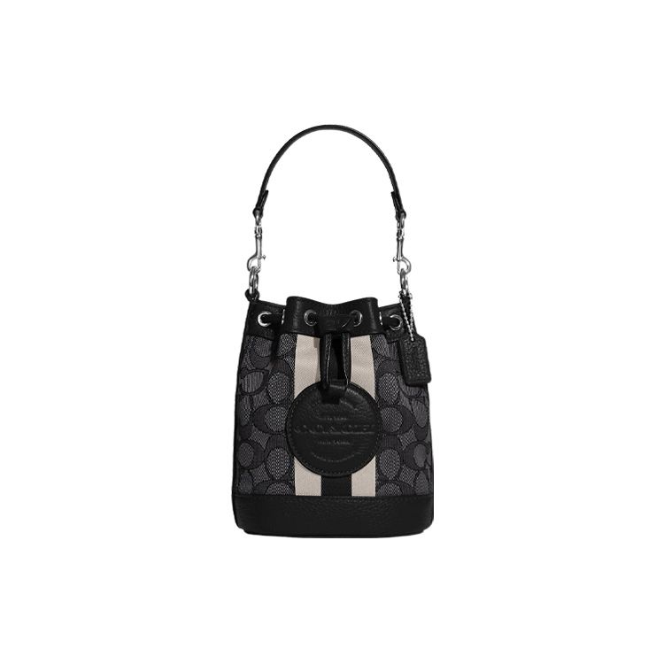 Coach Dempsey 14 Letter Logo Drawstring Closure Jacquard Fabric Pebble Grain Leather Bucket Bag Women bags Black C8322-SVRT6 Basic Set (Bag+Dust Bag)