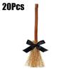 20Pcs 14cm Mini Witch Broom Halloween Decorations Straw Bamboo Handmade Ornaments for Halloween Party DIY Craft Decor Supplies
