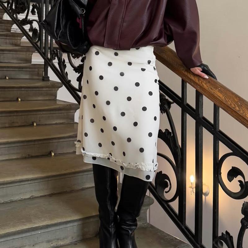 Y2K Polka Dot Loose Skirt Women 2026 Summer New High Waist Midi Skirts Fashion Slim A-line Hem Long Skirt Female Streetwear