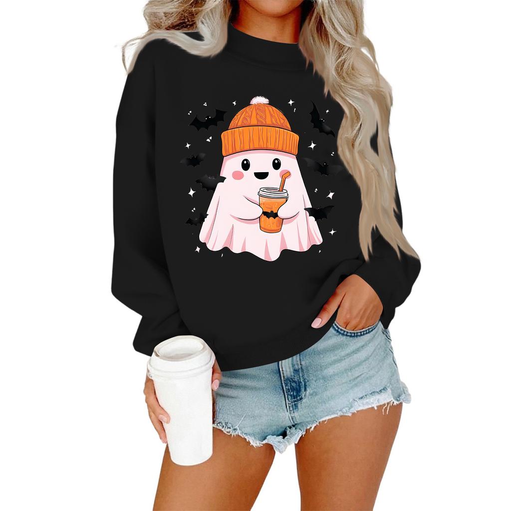 Women's Casual Fashion Round Neck Long Sleeve Halloween Printed Sweatshirt
