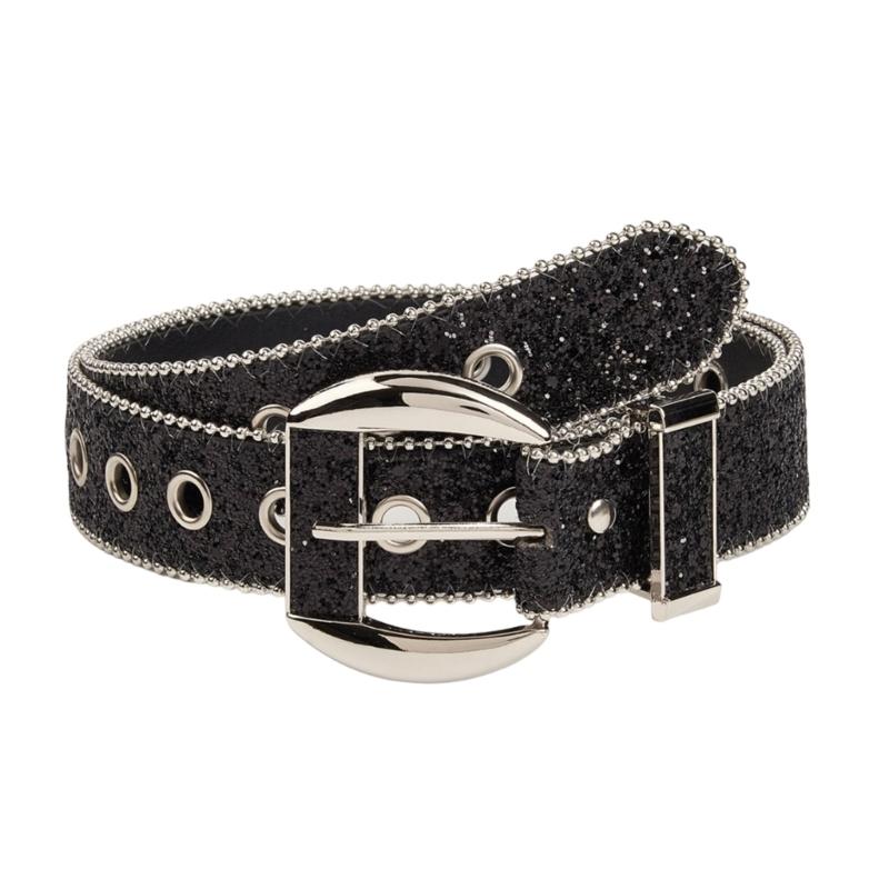 

Полностью расшитый пайетками пояс с регулируемой пряжкой-штифтом Ремни для женщины девушки Полностью расшитые пайетками поясные ремни для любителей моды чёрный