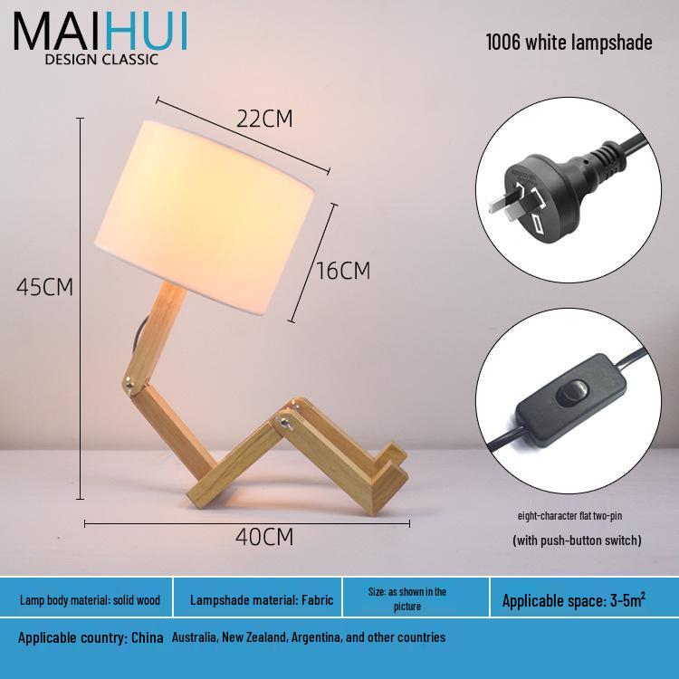 Nordic Solid Wood LED Bedside Night Light - Robot Table Lamp