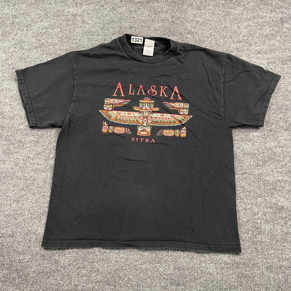 Maglietta Vintage Anni '90 Alaska Sitka Totem Large 21x25 Nera