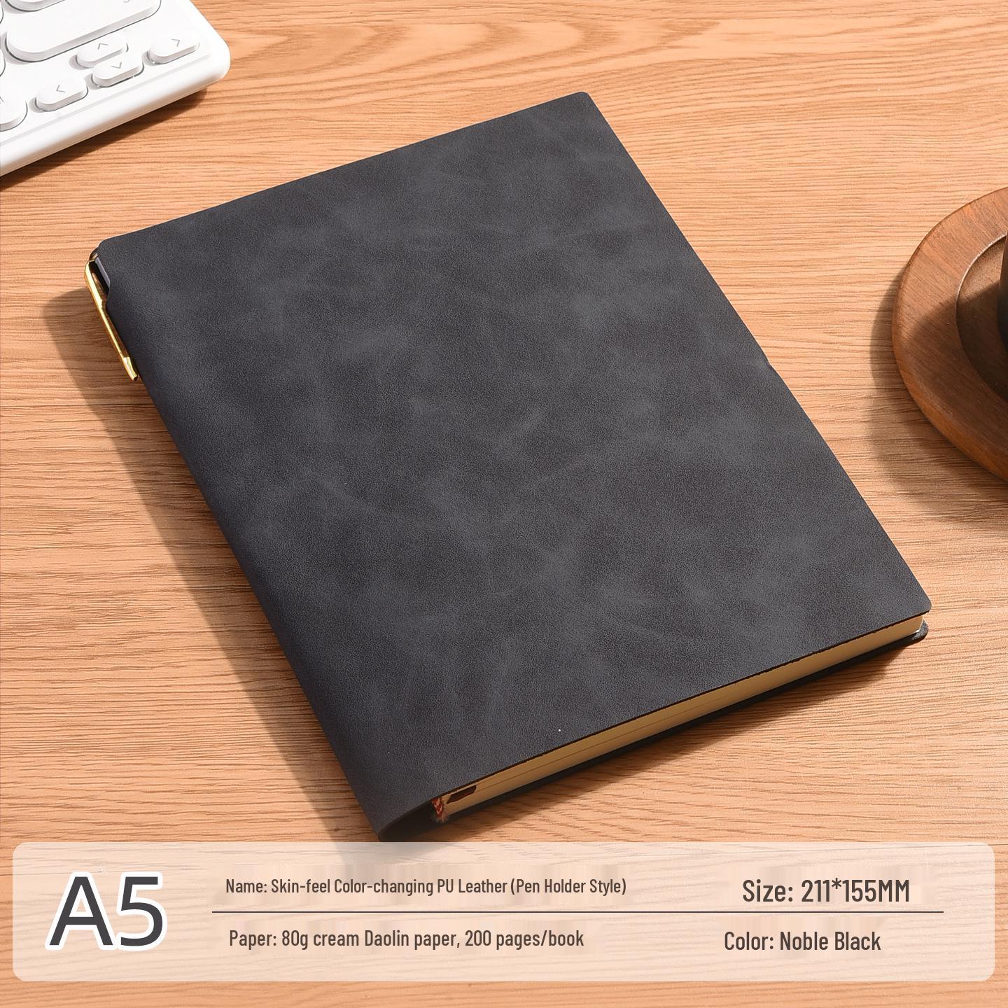 A5 Soft Leather Notebook with Pen Holder - Custom Business Diary for Office Meetings