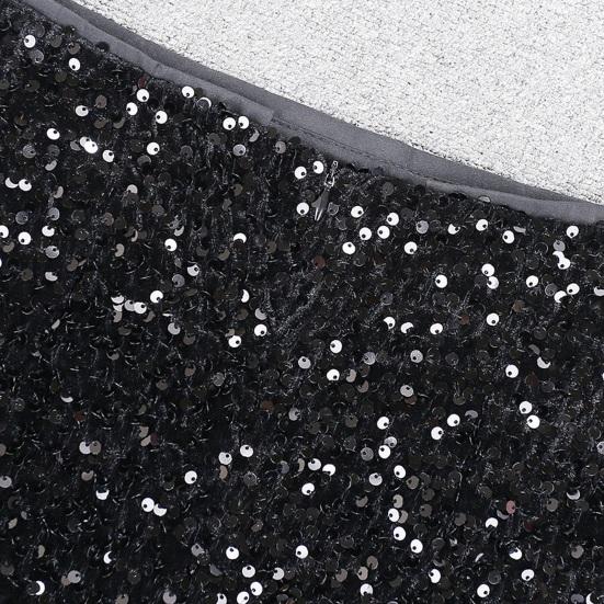 Sexy Skirt High Waist Hip Wrapped Solid Color Shiny Sequins Decor Mini Skirt Leisure Beach Travel Party Wear