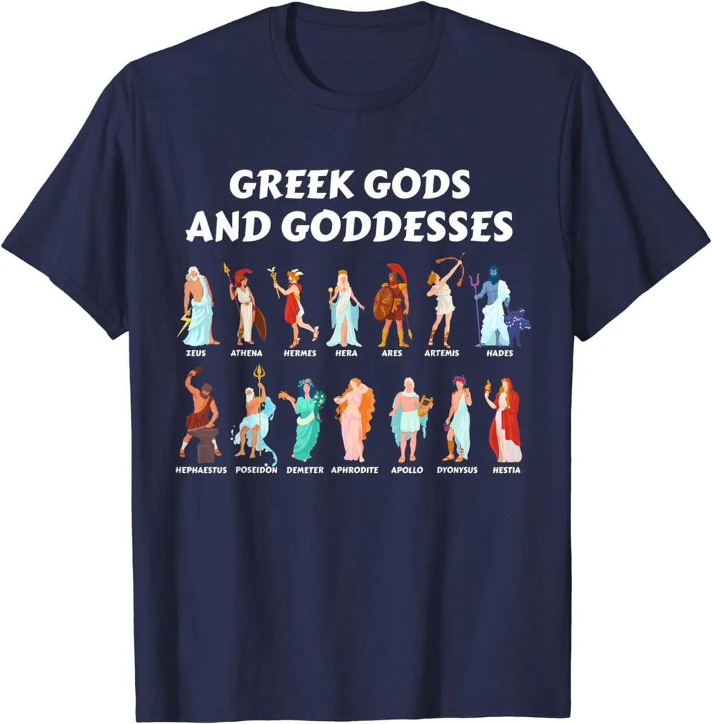 Griechische Götter und Göttinnen Antike Griechische Mythologie Griechenland T-Shirt 100% Baumwolle Rundhalsausschnitt Sommer Kurzarm Lässig Unisex T-Shirt Größe S3XL