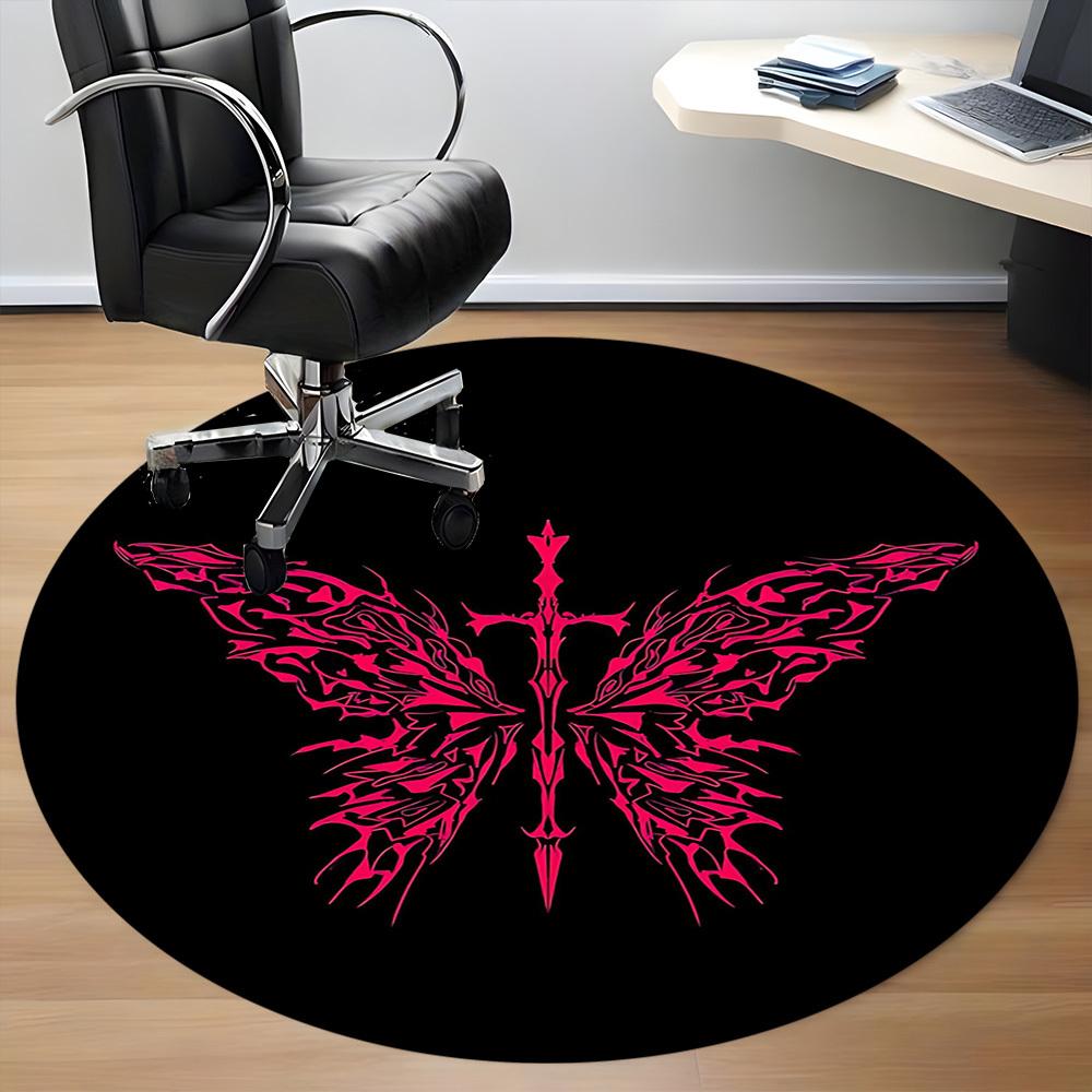 1PC Butterfly Sword Office Round Area Rug, Indoor Mat Suitable For Office, Under Office Chairs Bedroom Living Room Home Decor, Room DecoT1223064
