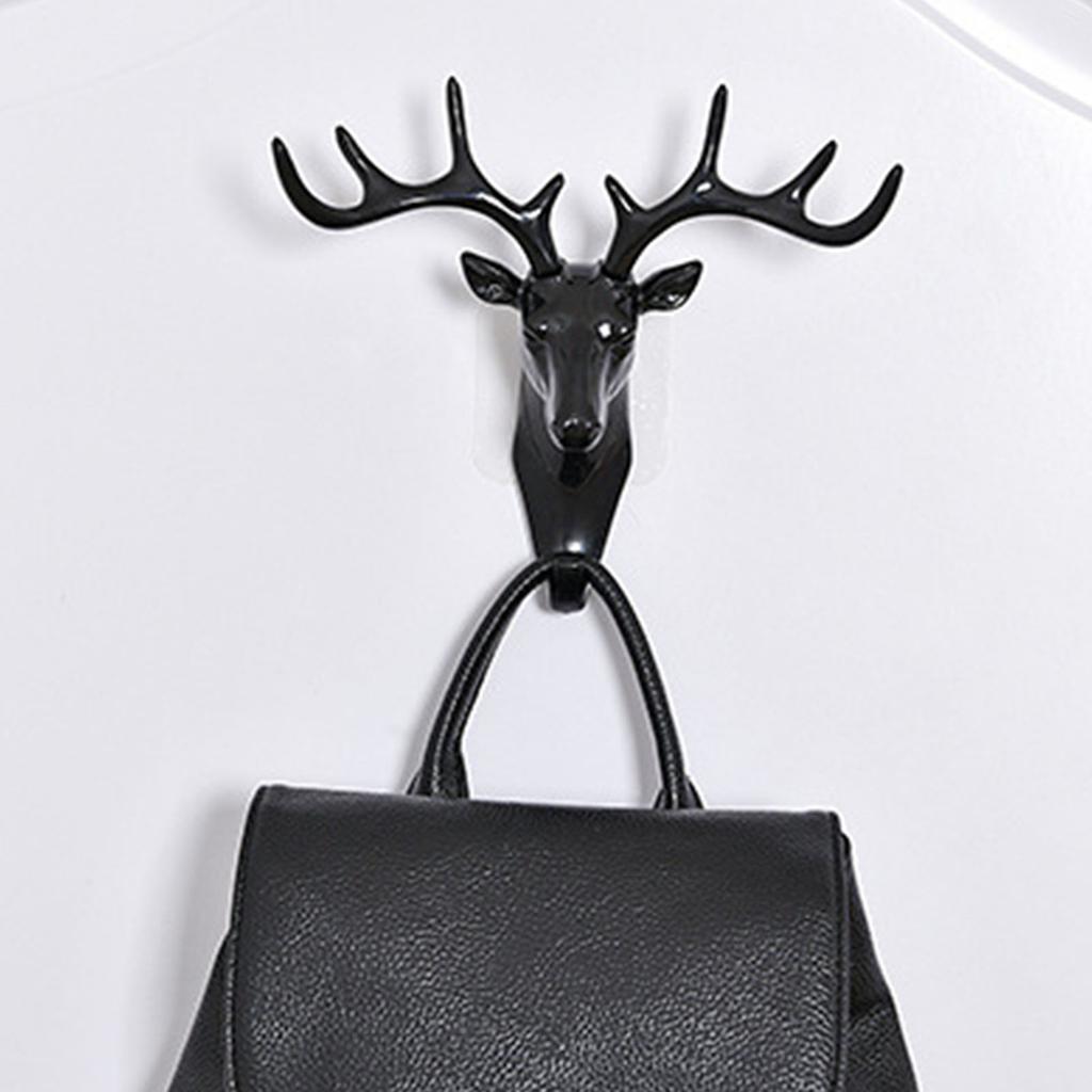 3D Deer Head Wall Hook Plastic Wall Mounted Decorative Towel Key Holder Hanger for Living Room Bedroom Black