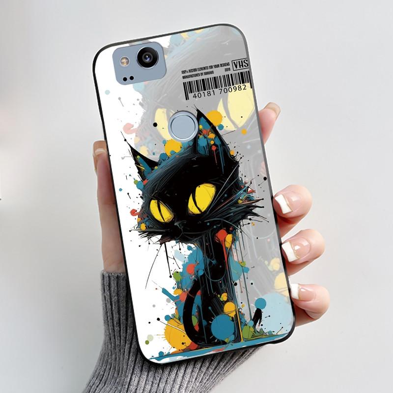 Cute Case For Google Pixel 2 / Pixel 2XL Printing Shell Pixel 1 XL Pixel1 Protective Cover Soft Silicone Cartoon Black Casing