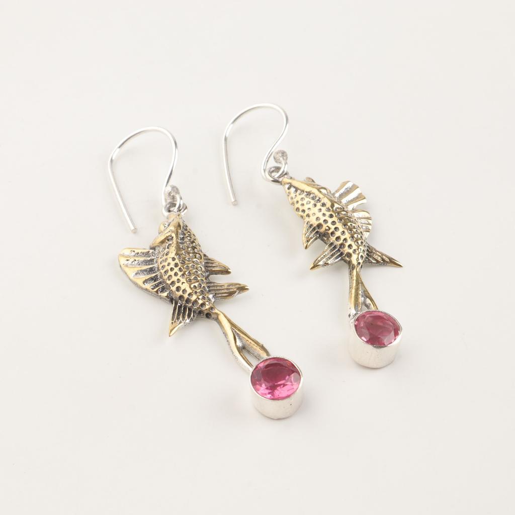 Pink Tourmaline Gemstone 925 Sterling Silver Jewelry Handcrafted Earrings 2.17" EE-148-16