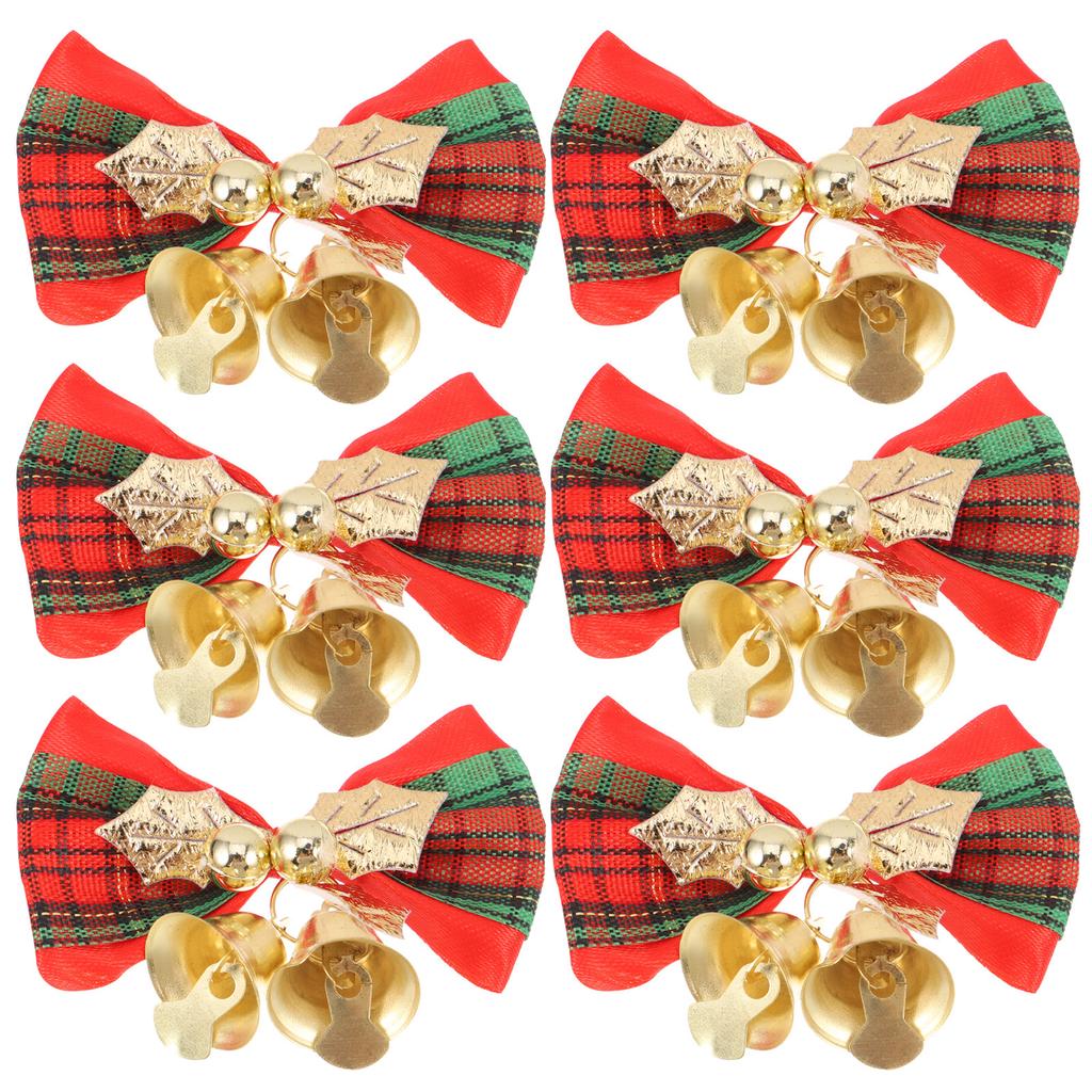 6Pcs Christmas Bell Mini Bowknot Decoration Creative DIY Material for Tree Hat Party Home Adornments Bow-Knot Decor