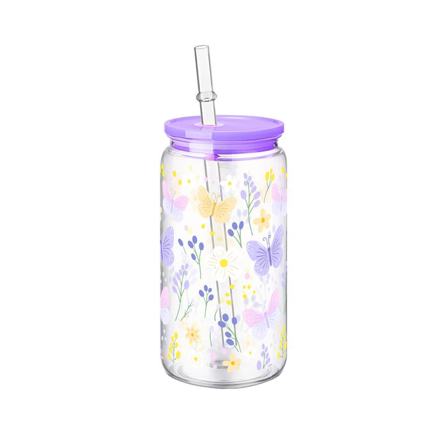 16oz Cute Bow Plastic Cup with Lid Bow Cherry Graffiti Pattern Water Bottle for Kitchen Coffee Straw Cups Beverage Juice Cups