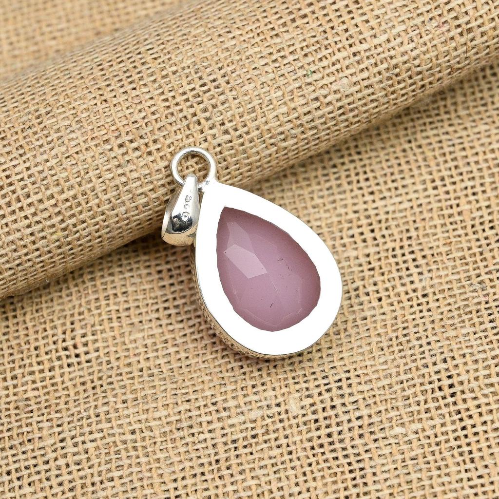 Pink Chalcedony Gemstone 925 Sterling Silver Handmade Lovely Jewelry Pendant For Women