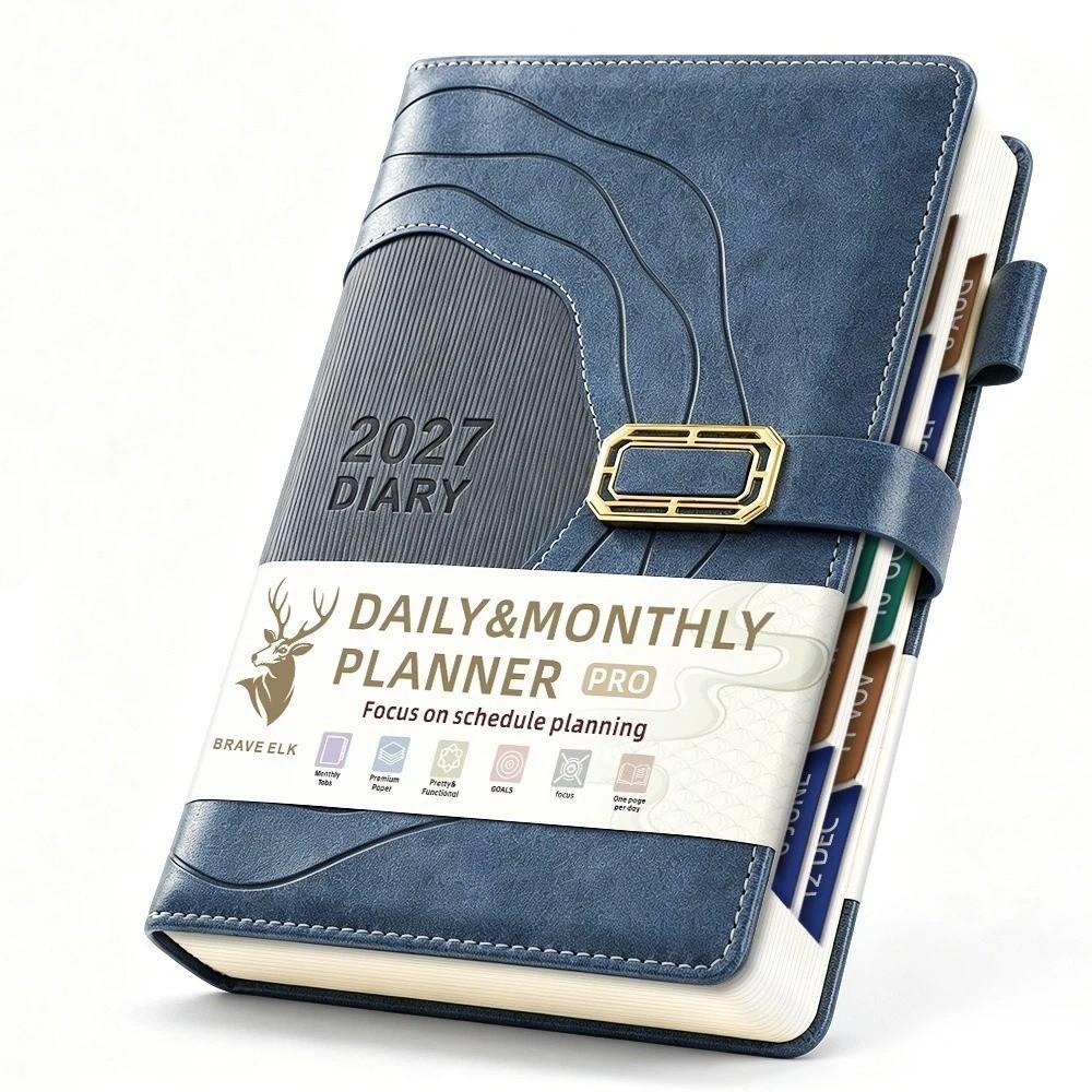 Hardcover Portable Daily Planner PU Leather Cover Agenda Planning Notebook  Self-discipline