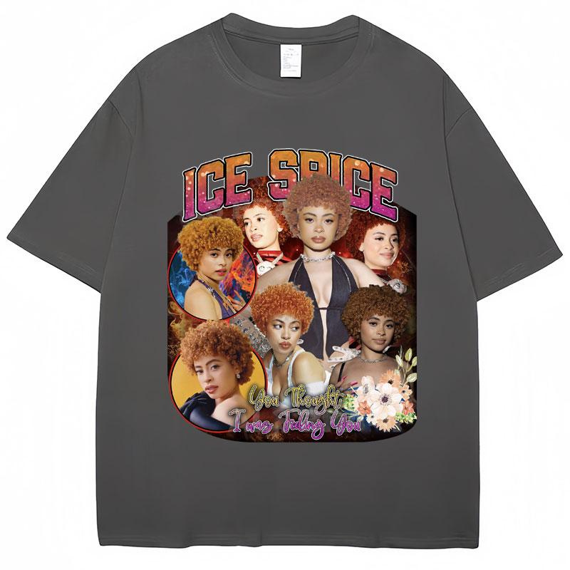 90s Vintage Rapper Ice Spice Tshirt Unisex Women Oversized T Shirts Popular Hip Hop Fashion Casual Pure Cotton Tshirts Streetwear