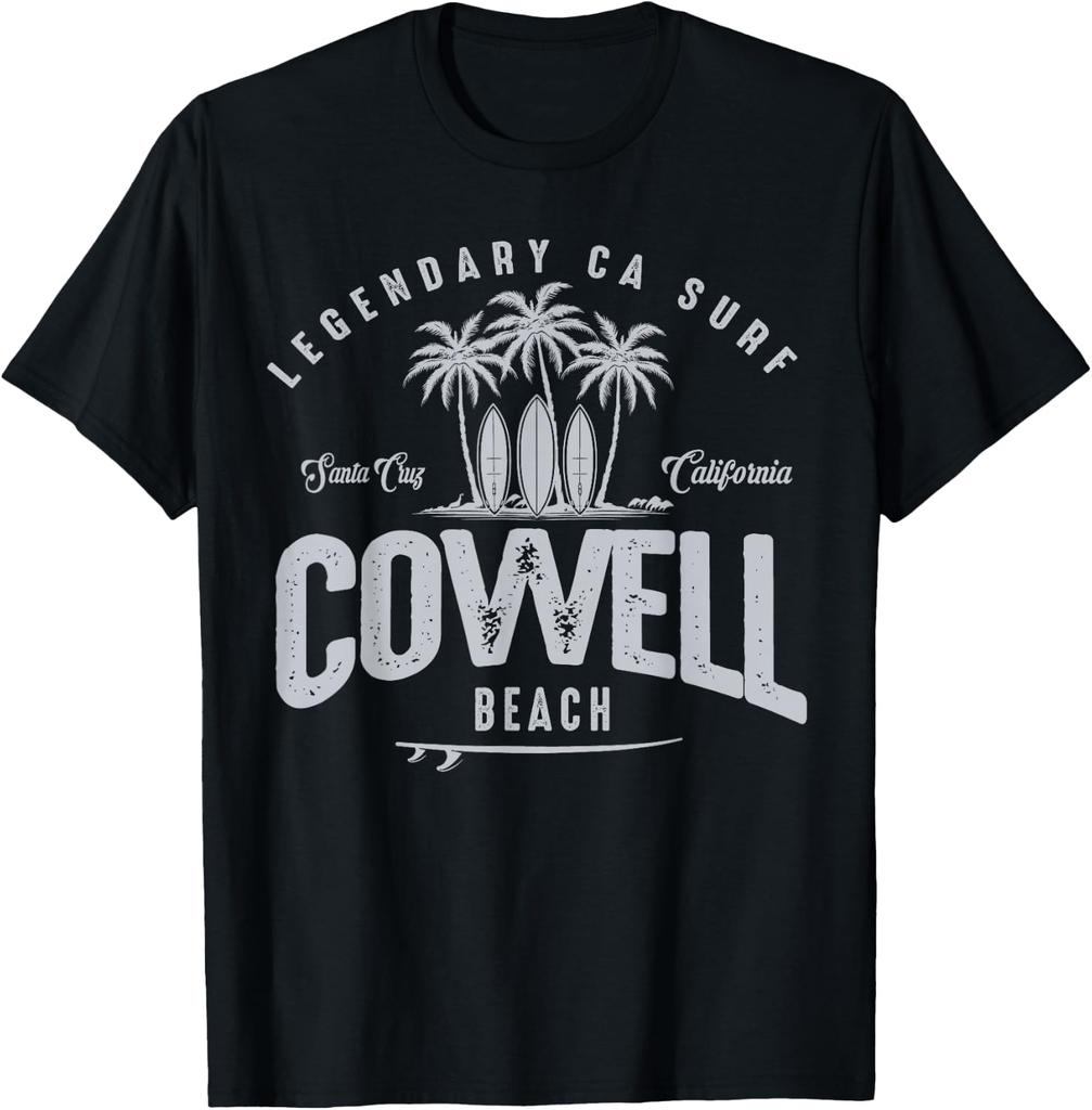 THREE VINTAGE SURFBOARDS AND PALMS - Cowell Beach T-Shirt
