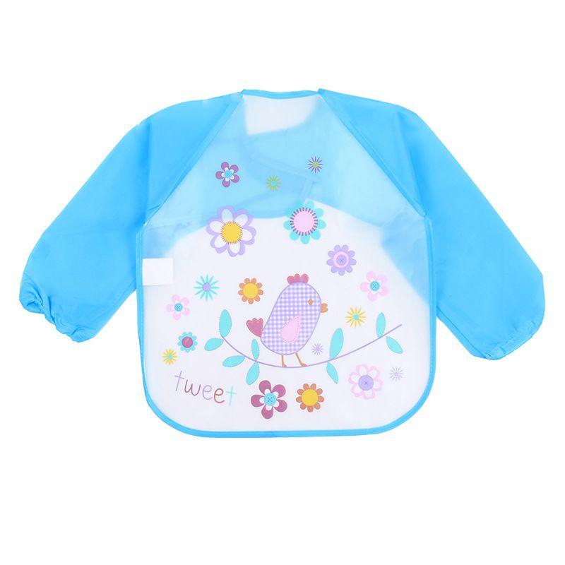 Cute Waterproof Cartoon Baby Feeding Apron With Long Sleeves For Toddler Weaning