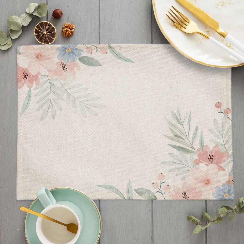 Bohemian Floral Pattern Placemat Kitchen Decor Cotton Linen Boho Dining Table Mats Coaster Pad Bowl Coffee Cup Mat 40X30cm