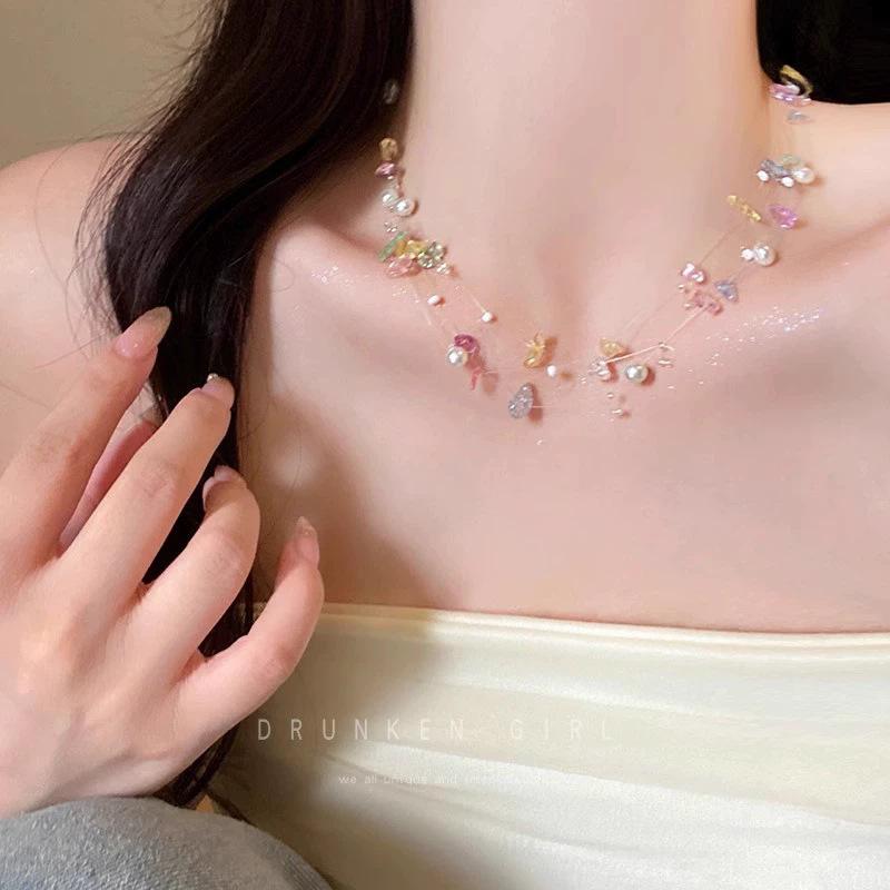 Ins Wind Pearl Necklace Design Collarbone Chain Love Pendant Jewelry