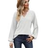 2023 European & American Solid Color V-Neck Splicing Long-Sleeve Loose T-Shirt for Women