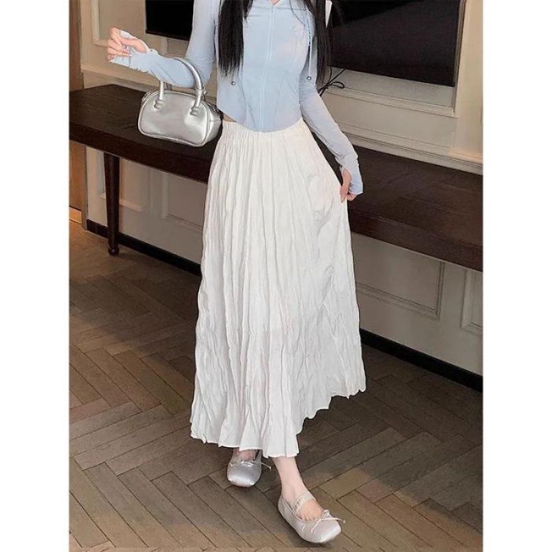

Pleated A-Line Midi Skirt with Elastic Waist - Spring/Summer Collection Large