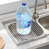 Foldable Stainless Steel Dish Rack with Draining Curtain, Multi-functional Kitchen Sink Storage for Bowls, Plates, Vegetables, and Fruits.