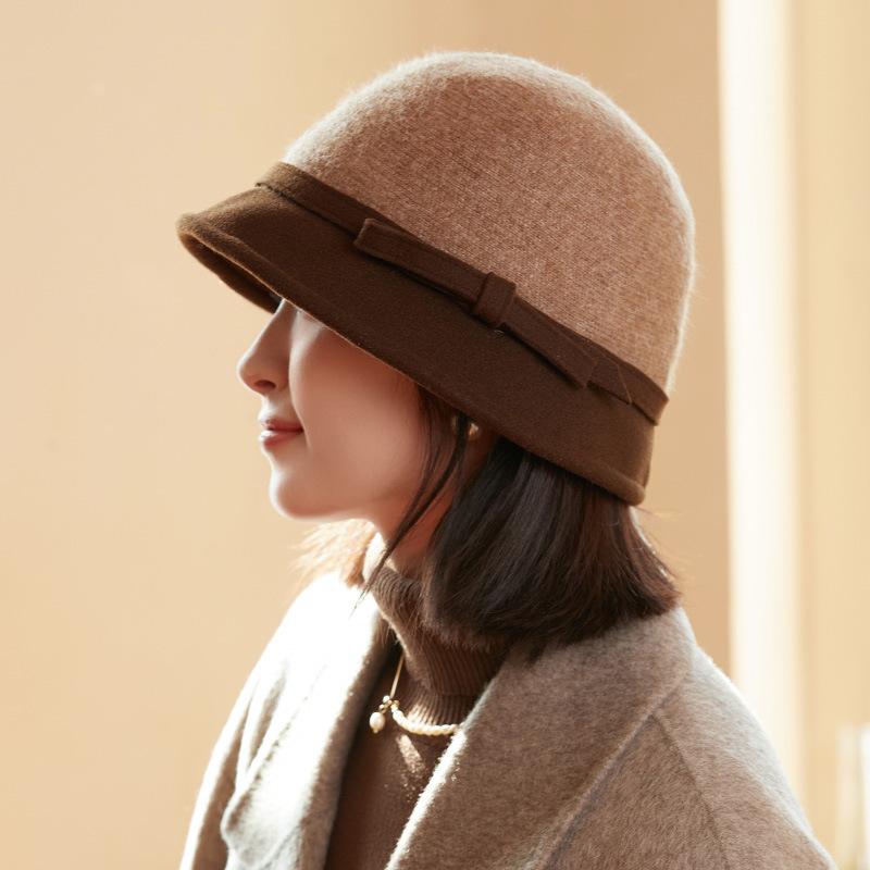 In The Elderly Bow Bucket Hat Women's Autumn and Winter Hat New Thermal Basin Hat