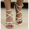 Fashion Summer White Black Lace-Up Woman Sandals Leather High Heels Shoes Sexy Party Stilettos Thin Heels Women's Shoes Plus Size 42