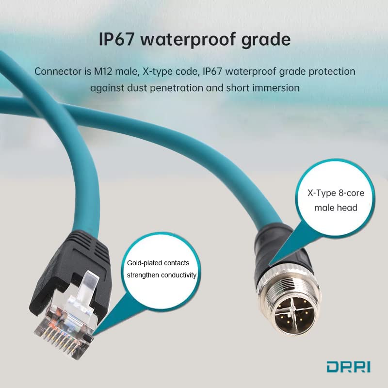 DRRI M12 To RJ45 Gigabit Ethernet Interface Cat 7e Shielded Cable for Cognex 262 Camera Barcode Scanner X-Coded 8-Pole