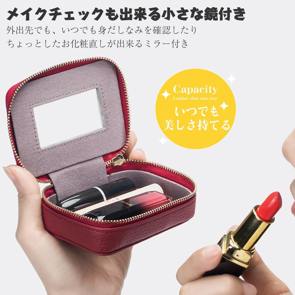 Ganve Genuine Leather Lipstick Case with Mirror, Cowhide Leather Mini Lipstick Case, Compact Accessory Case, Travel Makeup Pouch, Portable Small