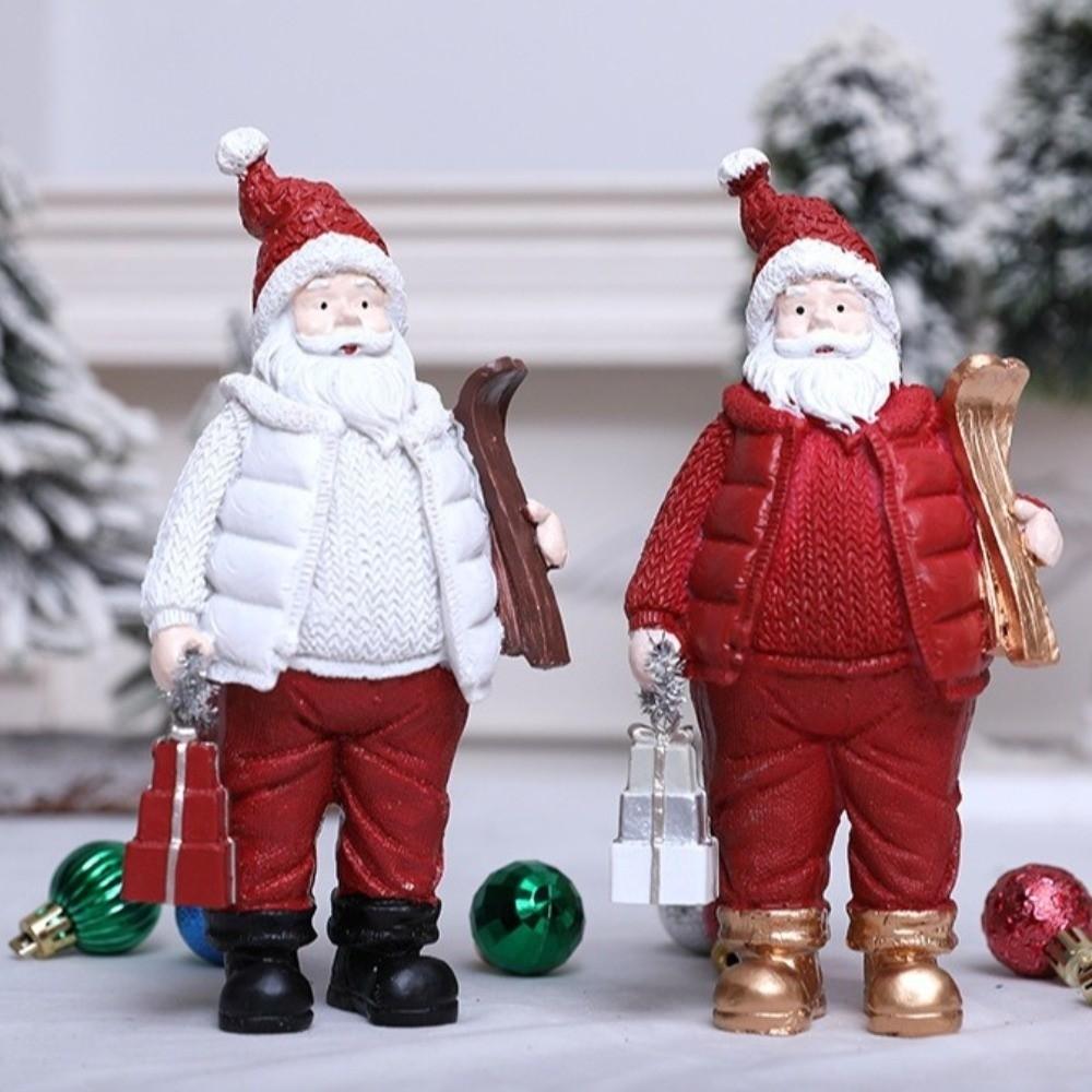 Red White Christmas Figurine Standing Holiday Santa Statue Santa Claus Ornaments  Xmas Party