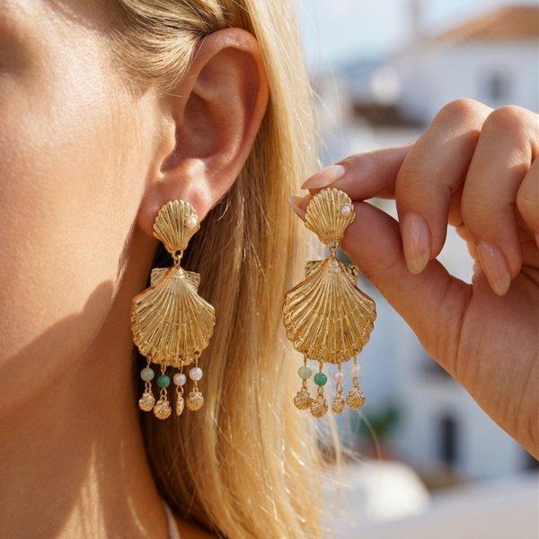 Boho Elegant Imitation Pearl Seashell Dangle Earrings For Women Creative Clustered Pear Shell Tassel Earring Beach Party Jewelry