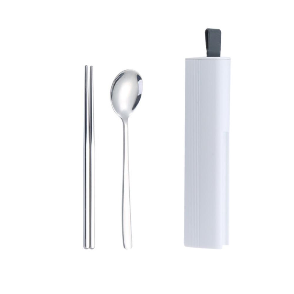 2/3Pcs Pull-out Cutlery Box Portable Cutlery Set Chopsticks Fork Spoon Dinner Set  Dinner Set Silver 2pcs/set
