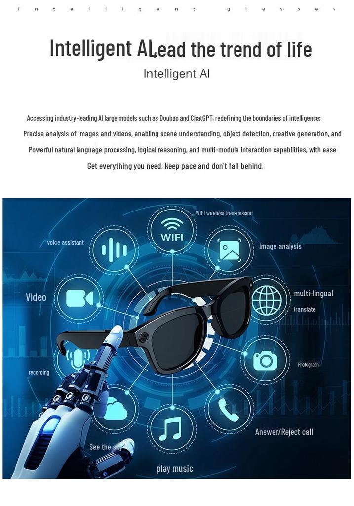 Smart AI Photo Glasses M01: Anti-Shake, Voice-Activated, Bluetooth, 500MP Camera for Photos & Videos