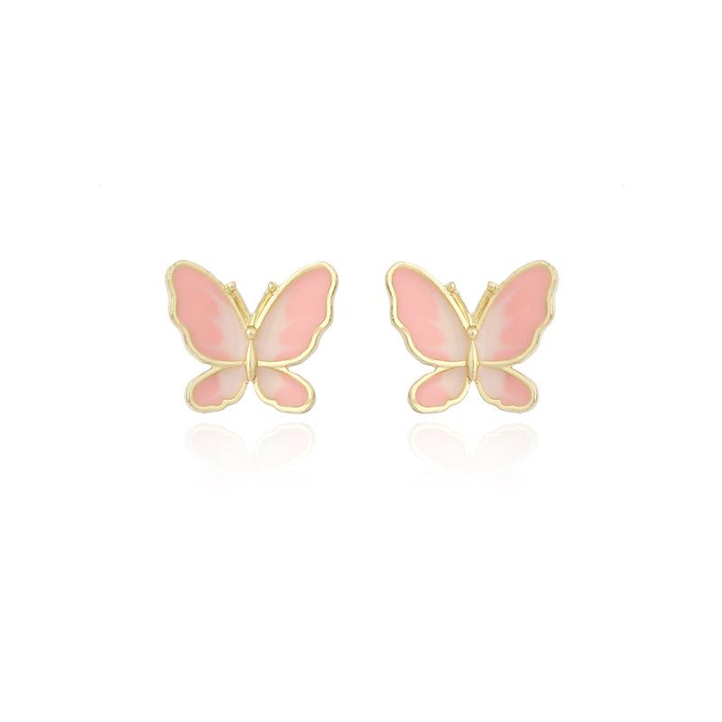 Japanese simple two-color butterfly 925 silver needle earrings, Korean version of trendy small, fresh and less super fairy temperament Mori earrings